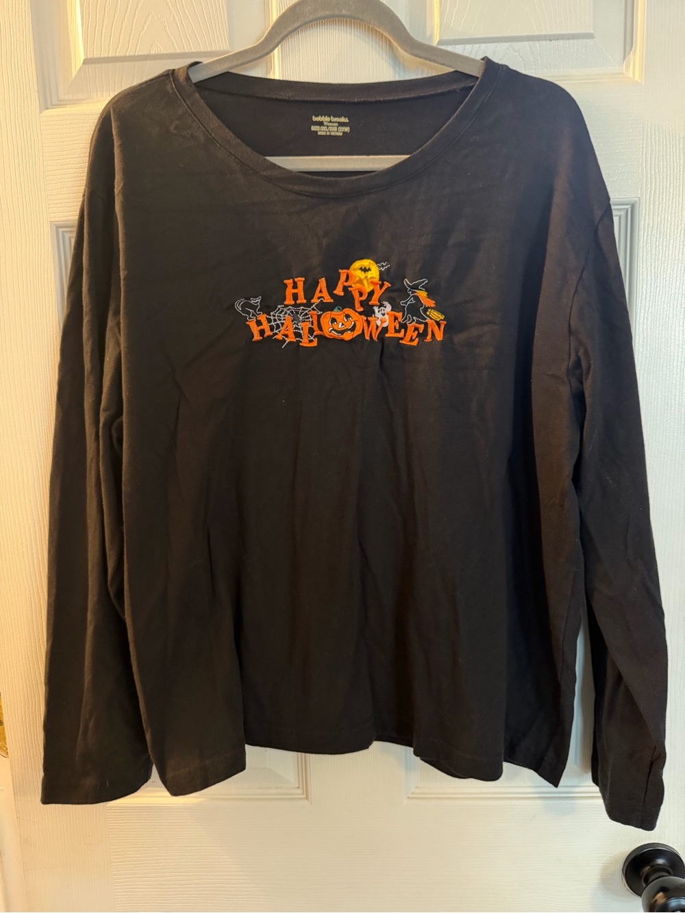 Bobbie Brooks Black Long-Sleeve "Happy Halloween" Tee with Orange Embroidery